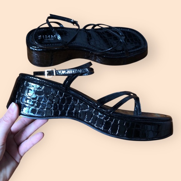 SIMMI London Cosette Platform Sandals Patent Croc Embossed Black Women’s US 10 - Picture 12 of 16
